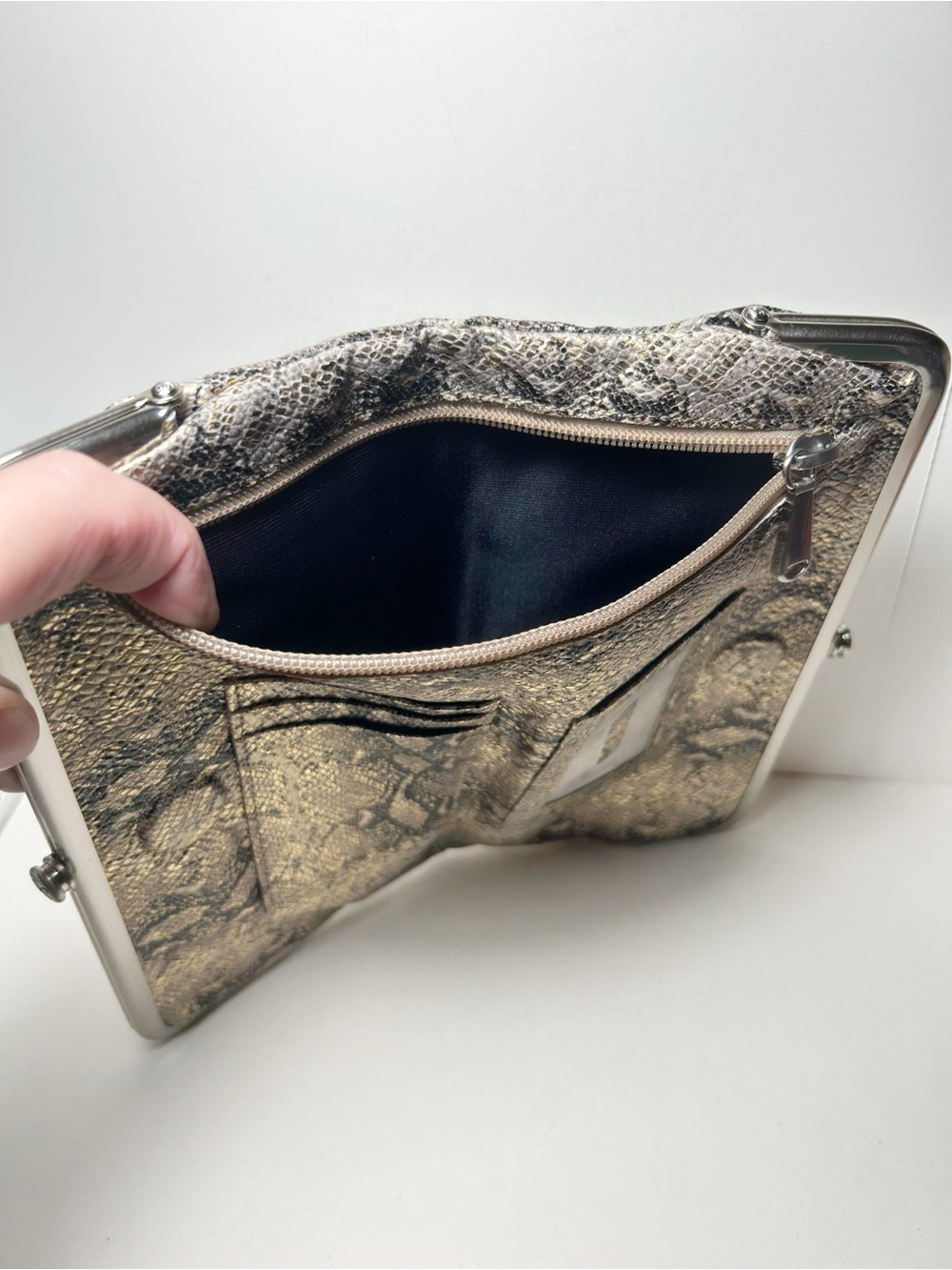 Hobo International Lauren Glam Snake Leather Clutch Wallet with Kiss Locks - Picture 7 of 14
